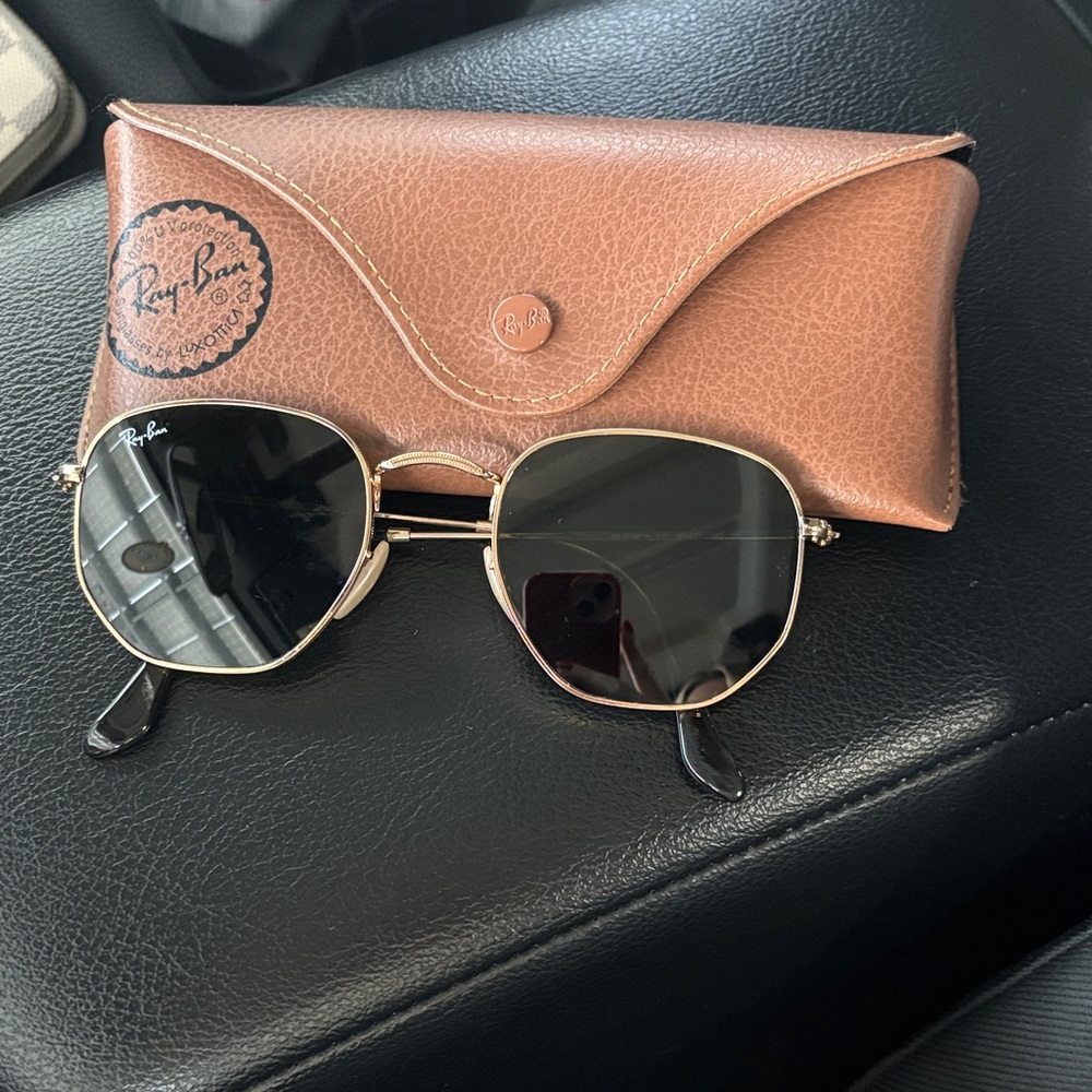 Ray-Ban Gold Frame Sunglasses with Black Lenses
